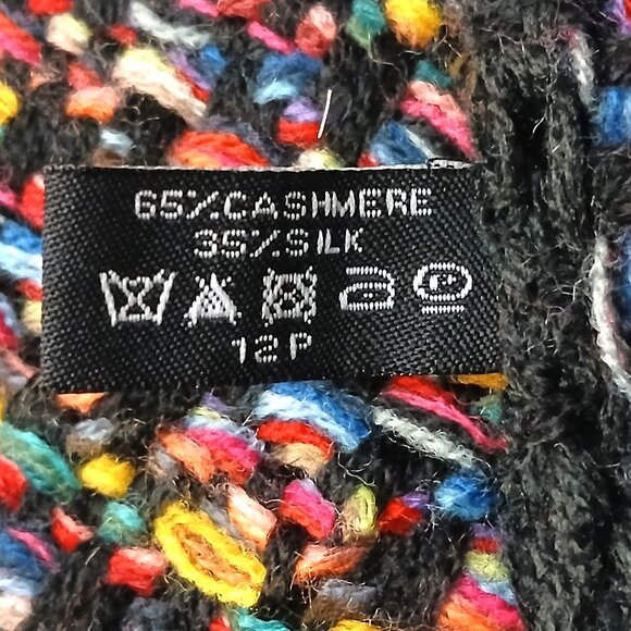 CHANEL Luxury Vintage Black & Red Multi-Color Woven Fringed Shawl Wrap Scarf - Picture 15 of 15